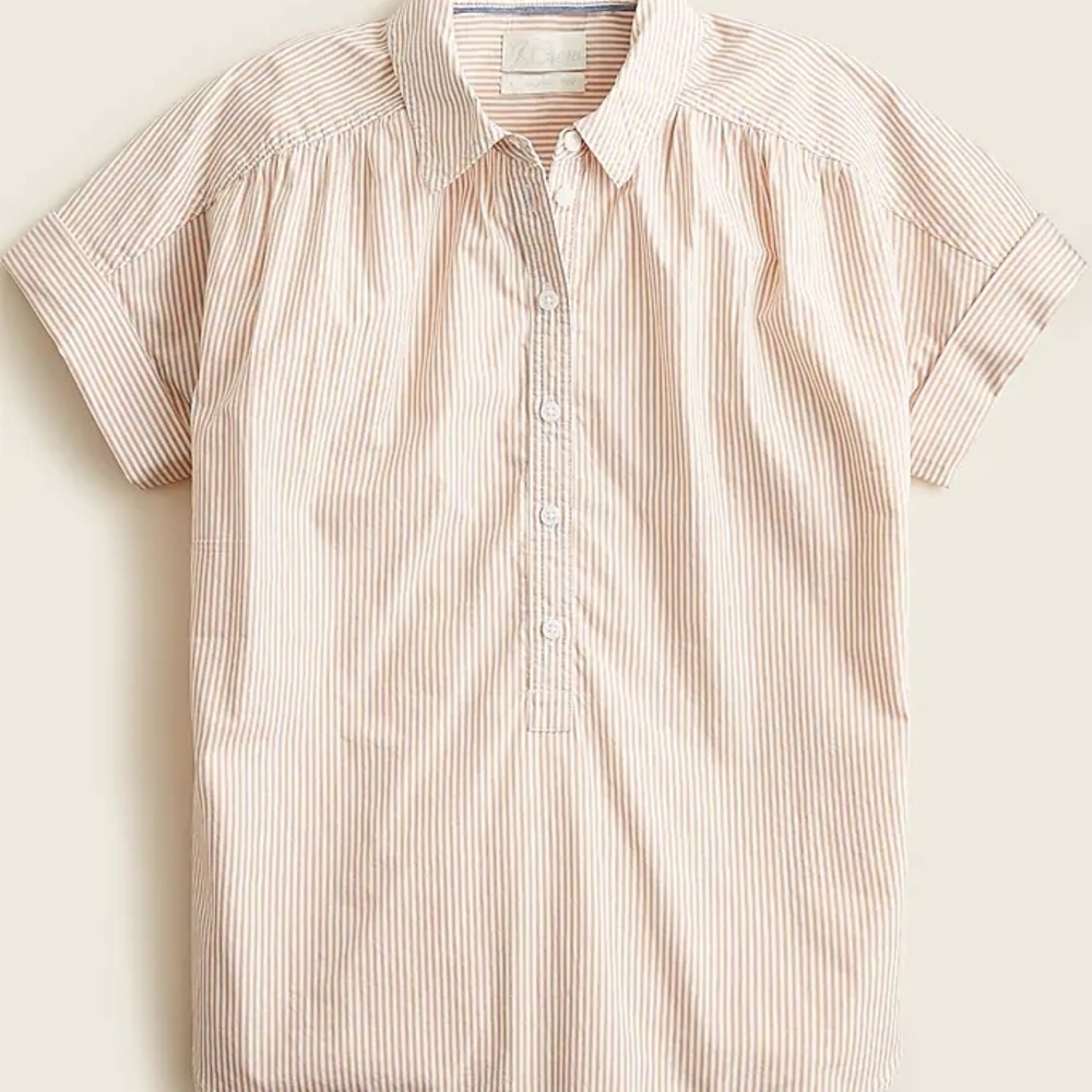J Crew Popover Classic Striped Short Sleeve Shirt 100% Cotton | Size M - NWOT